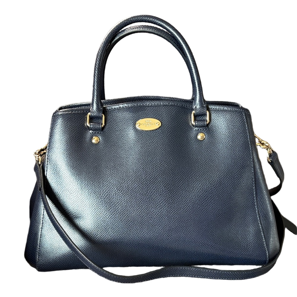 Coach Navy Pebbled Leather Satchel with Gold Hardware EUC